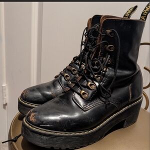 Dr. Martens Leona Vintage Smooth Leather Black Heeled Combat Boots